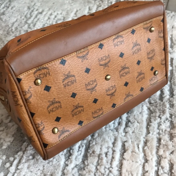 AUTHENTIC MCM Visetos Coated Canvas Leather Boston Top Handle Bag.  EUC - Picture 4 of 11